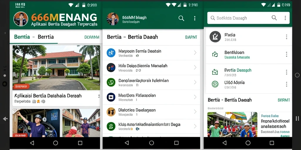 Tampilan antarmuka aplikasi 666MENANG dengan fitur berita daerah.
