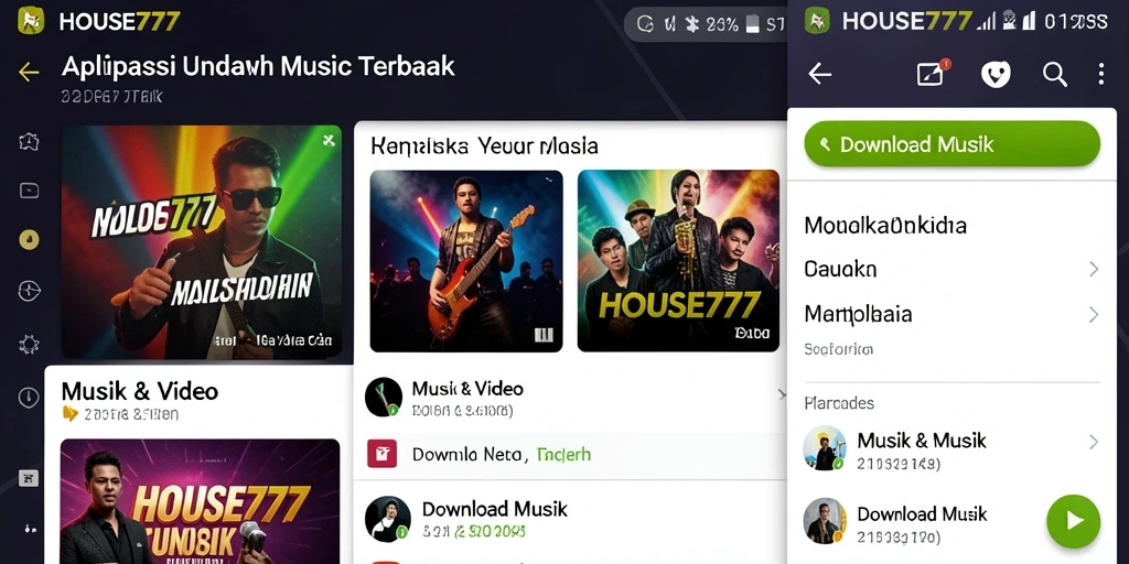 Tampilan antarmuka aplikasi Download Musik HOUSE777 yang intuitif dan menarik.