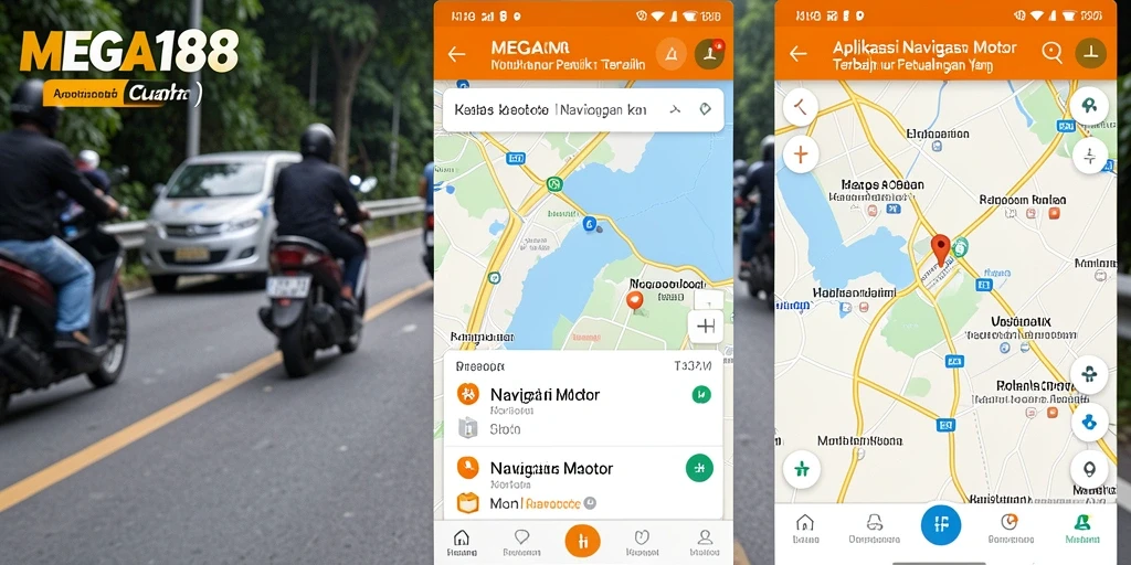 Antarmuka navigasi MEGA188 yang intuitif dan informatif untuk pengendara motor.