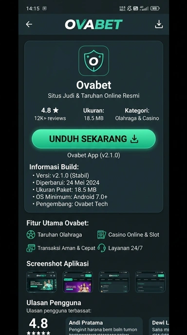 Tampilan halaman APK ovabet