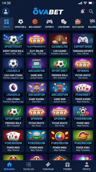 Tampilan katalog aplikasi ovabet