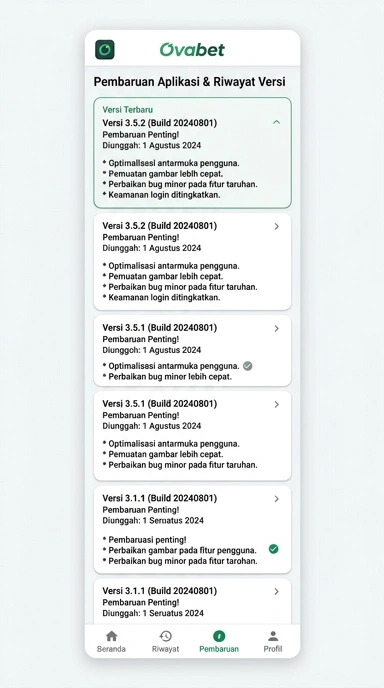 Tampilan riwayat versi ovabet